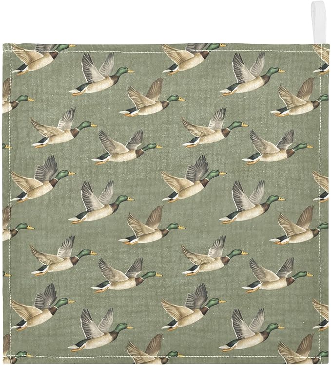 Mallard Ducks Baby Washcloths Newborn Muslin Burp Cloths 3 Pack Soft Cotton Baby Face Bath Towel Drool Bibs for Infants, Girls and Boys 11.8 x 11.8 Inch