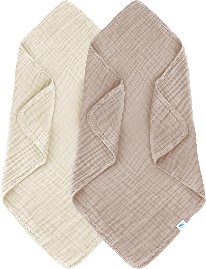 SWEET DOLPHIN Muslin Baby Bath Towels Blanket - 2 Pack 100% Cotton Towel for Babies, Infants, Toddlers - 40x40Inch - Highly Absorbent, Ivory and Brown