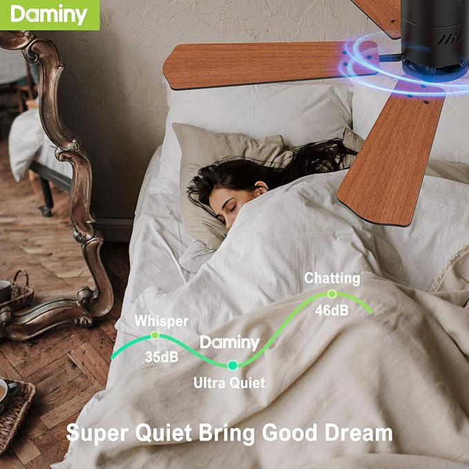 DAMINY 52 inch 5 Blades Black Ceiling Fans with Lights,Flush Mount,6CCT, Low Profile Ceiling Fan with Light and Remote Control,DC Motor,Ceiling Fan for Bedroom, Kitchen,Living Room,Indoor/Outdoor Use