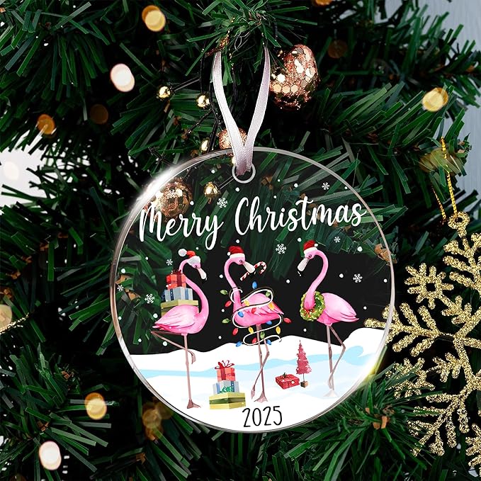 Flamingo Christmas Ornaments - Pink Flamingo Ornaments for Christmas Tree, Novelty Holiday Flamingo Gifts for Bird Lovers, Unique Ornament Celebrating A Tropical Holiday Theme