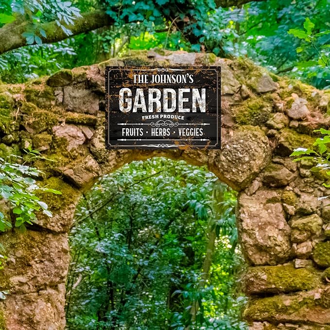 Custom Garden Sign, Christmas Gift, Personalized Text/Name for Farm and Backyard Décor Sign, 10x14 Inches, Rust Free .040 Aluminum, Fade Resistant, Made in USA by Sigo Signs