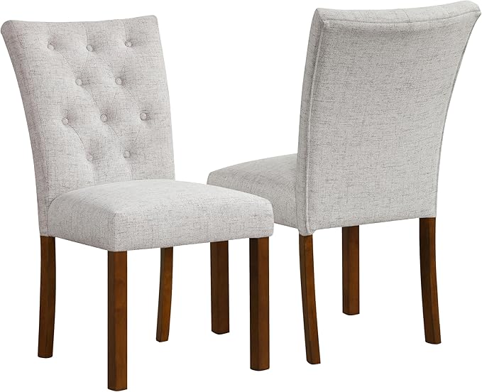 HomePop Button Tufted Fabric Dining Chairs - Neutral Textured Solid Woven (Set of 2)