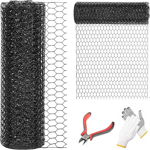 1/2 Inch Black Wire Mesh Roll - 12'' x 100' Chicken Wire Fence, 21 Gauge Hardware Cloth Poultry Netting for Garden/Animal Barrier/Rabbit/Floral/Chicken Coop/DIY Projects