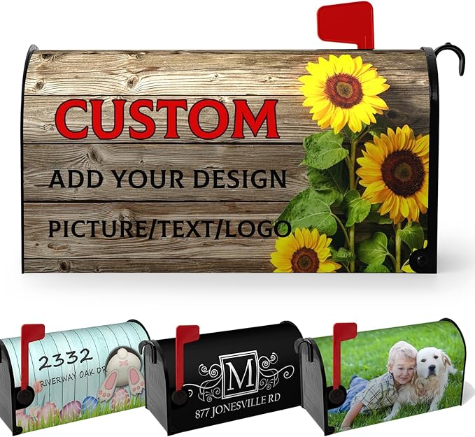 Personalized Mailbox Covers Magnetic Custom Seasonal Waterproof Oversized Mailbox Wraps Add Photo Picture Name Text Logo Customized Large Size Post Letter Box Cover Oversize-25.5 * 21 Inch