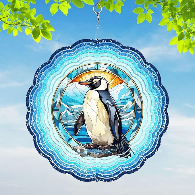 Penguin Yard and Garden Wind Spinner, Unique 3D Hanging Penguin Wind Spinner