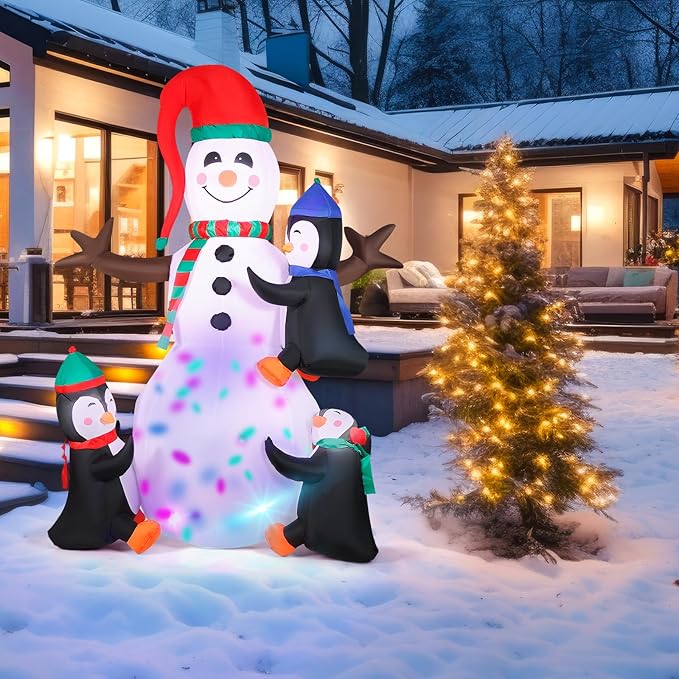 7FT Christmas Inflatable Snowman, IP65 Lighted Blow Up Snowman with LED Lights, Automatic Inflation Yard Decorations for Lawn Garden Holiday Decor