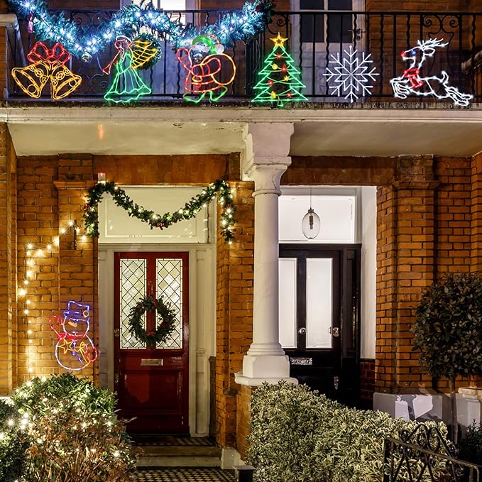 Christmas Decorations - 16" Christmas Window Silhouette Lights - 4 Pack Colour Lighted Santa & Reindeer & Christmas Tree & Bell for Holiday Indoor and Outdoor Wall Door Window Decorate