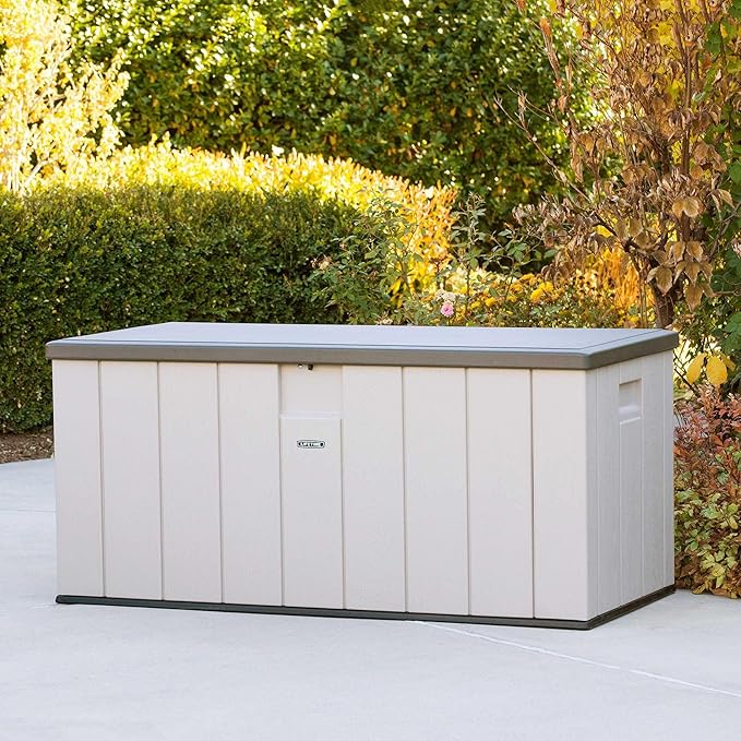 LIFETIME 60254 Heavy-Duty Outdoor Storage Deck Box, 150 Gallon, Desert Sand/Brown