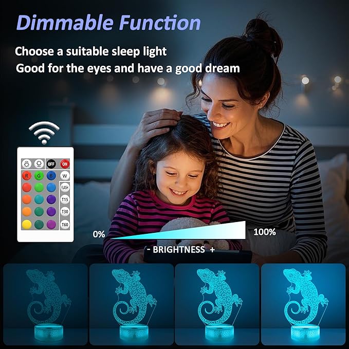 OkiyiD Leopard Gecko 3D Illusion Lamp - 16 Color Night Light with Remote, Gecko Reptile Tank Accessory Decor, Lizard Habitat Decor Gifts for Reptile Lovers Boys & Girls