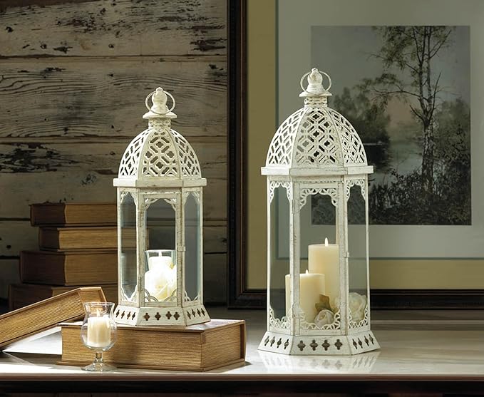 Zingz & Thingz Fancy Antique Style Candle Lantern Holder, Decorative Light Home Decor, 15.75" Tall, Graceful Lantern