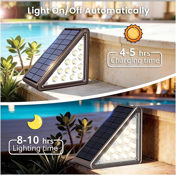 Solar Step Lights Outdoor Waterproof IP65,Cool White Brown Solar Stair Lights, Outdoor Light Decor for Stair, Deck, Step, Porch and Outside Patio, 6 Pack