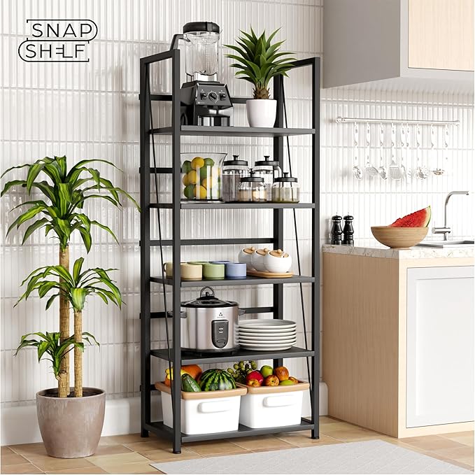5 Tier Wood Book Shelf Organizer, No Assembly Bookshelf for Bedroom Living Room Office, Rustic Foldable Book Case, Tall Bookshelves, Open Book Shelves, Decorative Folding Shelf Display, Tall Bookcase