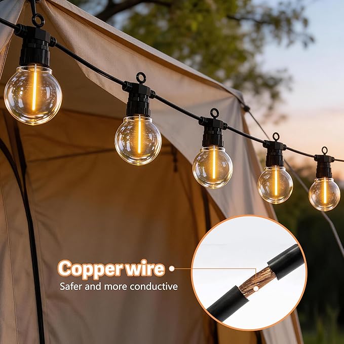 100FT Outdoor String Lights with Remote, 42 Dimmable Shatterproof LED G50 Bulbs, Waterproof Patio & Backyard Lights for Pergola, Deck, Garden, Bistro, Commercial Grade Hanging Lights