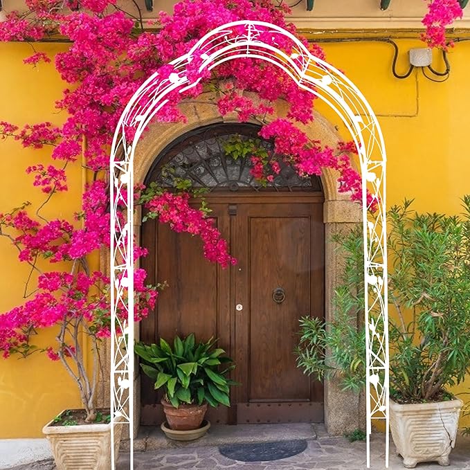 Metal Garden Arch 98.4" H White Garden Arbor Trellis for Outdoor Climbing Plants Support Rose Lawn Tall Large Wedding Archway