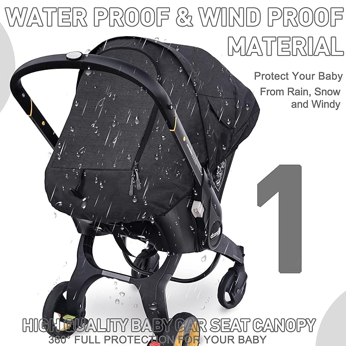 Waterproof Baby Car Seat Cover Compatible with Doona Car Seat and Stroller,Patented Windproof Car Seat Canopy for Boys & Girls, Keeps Babies Warm and Coz(Black)