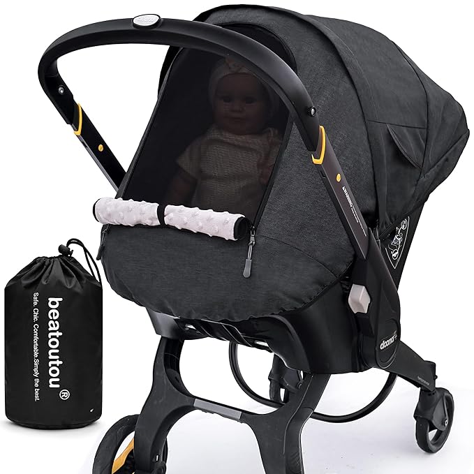 Waterproof Baby Car Seat Cover Compatible with Doona Car Seat and Stroller,Patented Windproof Car Seat Canopy for Boys & Girls, Keeps Babies Warm and Coz(Black)