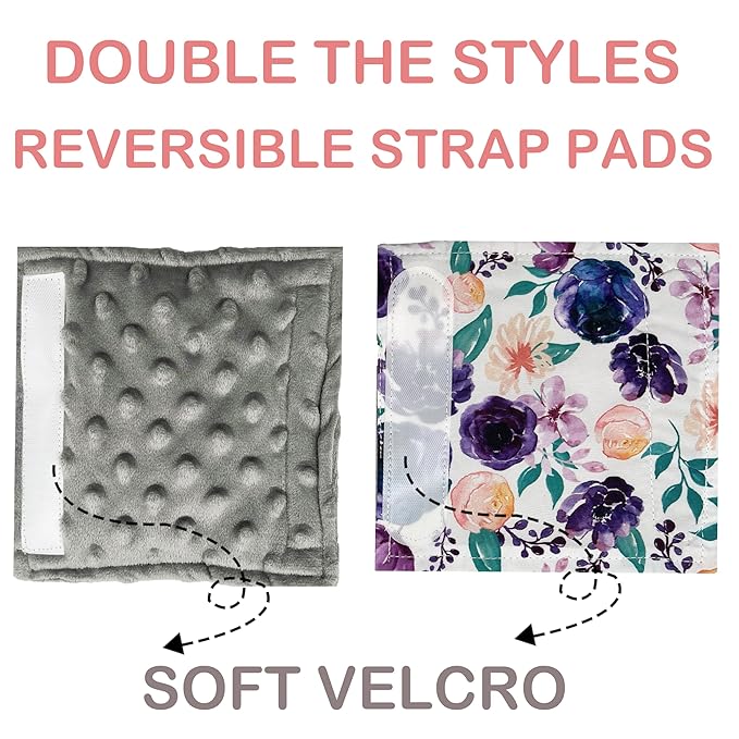 Baby Car Seat Neck Cover, Car Seat Strap Cover, Seat Belt Cushions Pads, Shoulder Strap Protectors, Reversible Pram Harness Covers in Minky Floral, Baby Neck Pad Protector