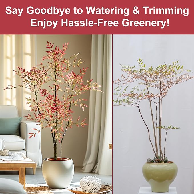 4.6ft Faux Bamboo Tree Artificial Nandina Tree Artificial Indoor Plants Realistic Fake Potted Tree with 800+ Leaves, Cement Planter - Home Office Decor Perfect for Housewarming Gift No Planter