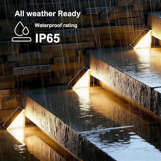 Solar Step Lights Outdoor Waterproof IP65,Warm White Solar Stair Lights, Outdoor Light Decor for Stair, Deck, Step, Porch and Outside Patio, 12 Pack