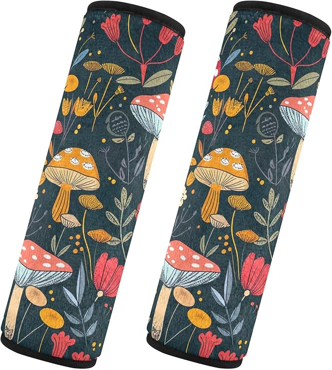 CHIFIGNO Cute Cartoon Mushrooms Car Seat Belt Covers Fashion Seat Belt Cushion Cover 2 Pack Shoulder Pads Car Accessories Protect Your Neck and Shoulder
