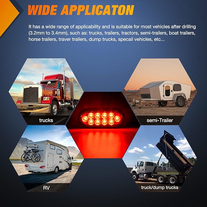 Nilight 6 Inch Oval Red White LED Trailer Tail Light 6PCS Waterproof Stop Brake Turn Reverse Back Up Surface Mount Trailers Lights for Truck RV Boat Bus Lorry Van Caravan