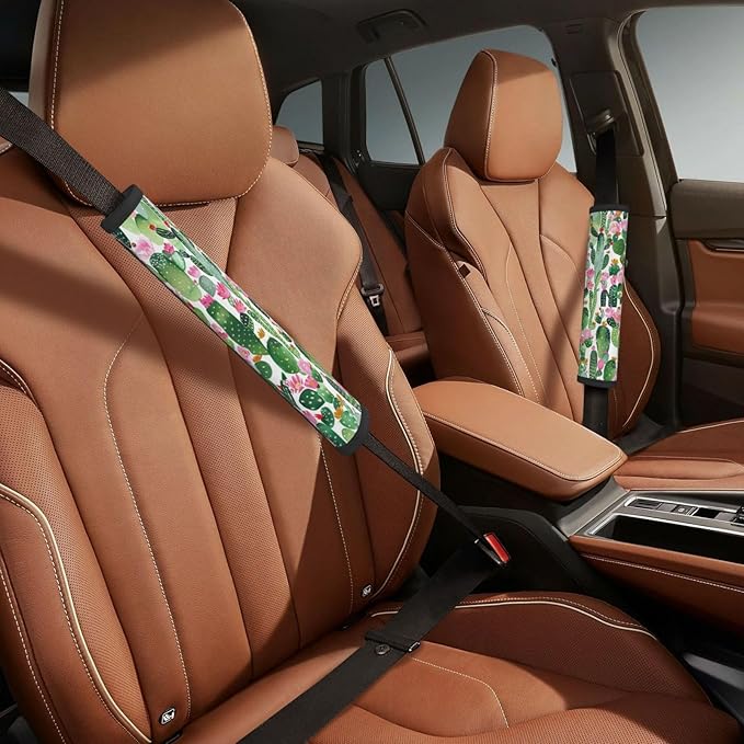 Cactus Watercolor Tropical Plant Summer Print Seatbelt Pads Fits Cars Trucks SUV Sedans Sweat Absorption Car Seatbelt Strap Cover, Auto Interior Accessories Protector