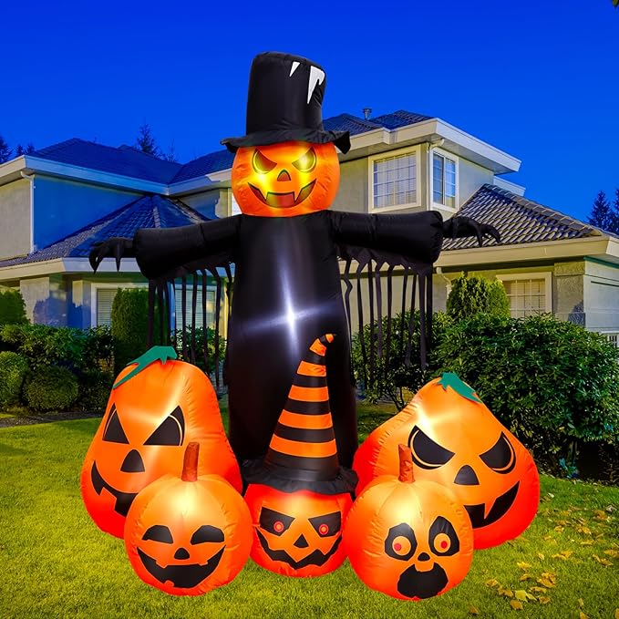 Max Fun 7FT Halloween Inflatables Pumpkin Decorations with LED Build-in Halloween Yard Decoration Blow Up Inflatables for Outdoor Indoor Garden Lawn (7Ft-Halloween Pumpkin)