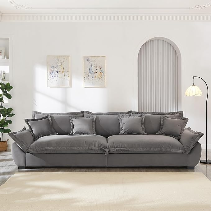 126 Inch Sailing Design Modular Sectional Cloud Sofa with Storage, Modern Deep Seat Couch w/Throw Pillows & Removable Backrest for Living Room Bedroom Apartment,Grey