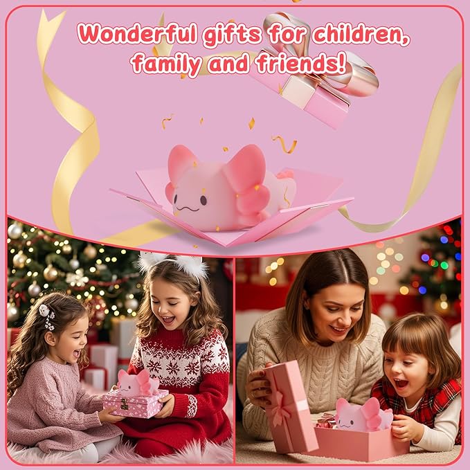 Tremdwoto Axolotl Night Light, 7 Colors Changing Cute Night Light for Kids with Dimmable & Timer,Lovely Rechargeable Novelty Nursery Light,Baby Room Decor,Axolotl Gifts for Girls and Boys