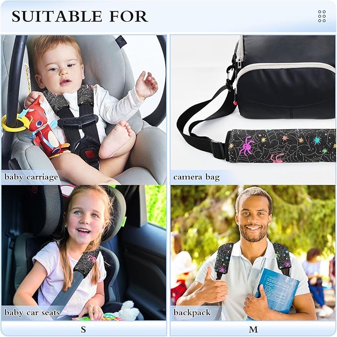 CHIFIGNO Neon Halloween Spiders Seat Belt Covers Cute Seatbelt Cover Pack of 2 Shoulder Pads Car Accessories for Adults Women Kids