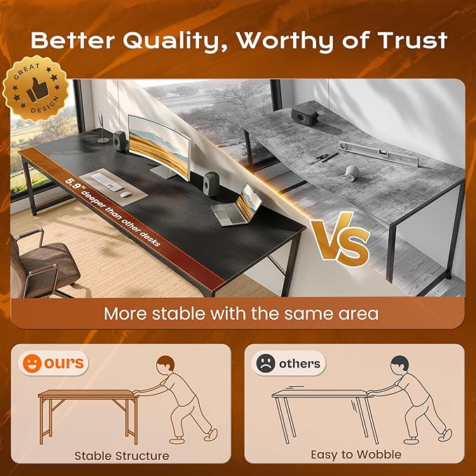 PRAISUN 78.7 X 29.5 Inch Computer Desk with Deeper Desktop, Long Gaming Office Writing Work Desk for Home Office, Study, Bedroom, Work from Home, Metal Frame, Black