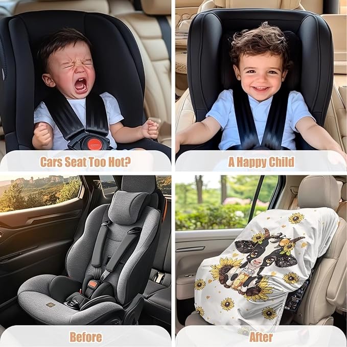 XYZCANDO Cow Print Insulated Car Seat Cover for Baby Cute Baby Car Seat Shade Cover Dustproof Car Seat Sun Cover for Baby Easy to Install Car Seat Covers for Babies Girl Gift for Wife