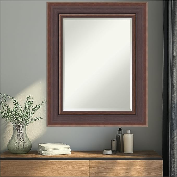 Amanti Art Brown Wall Mirror 32x26 Moab Brown Bronze Rectangle Bathroom Mirror for Wall Decor Living Room, Medium Modern Frame, Hangs Horizonally and Vertically, Bathroom Decor, Beveled Edge