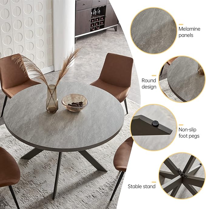 45.3" Round Dining Table Set, Mid Century Modern Round Dining Table for 4-6 Person, Steel Legs, Leisure Coffee Table for Kitchen Dining Room, Save Space