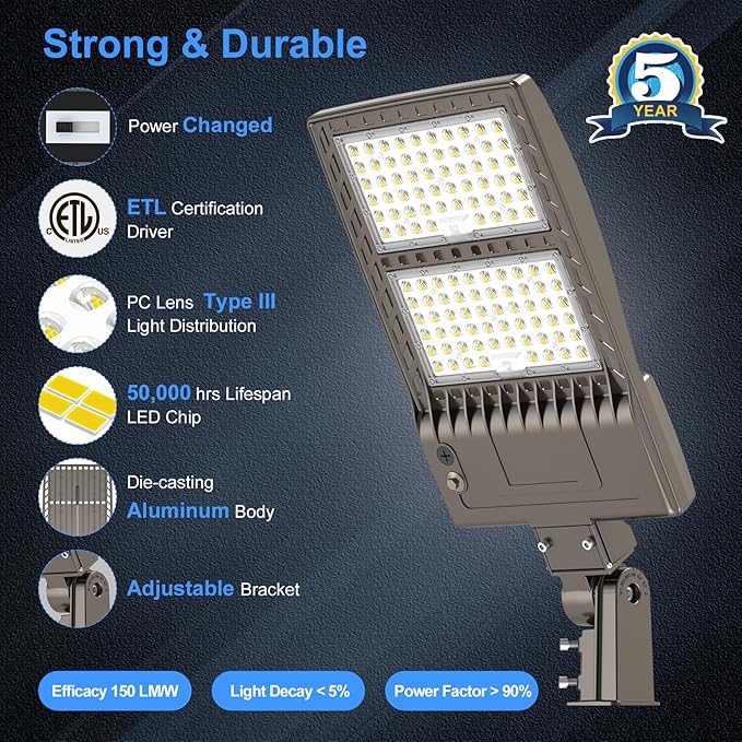KUKUPPO 10Pack 480V 320W LED Parking Lot Light Power Adjustable, LED Shoebox Flood Pole Light Outdoor Parking Lighting with Slip Fit 48,000LM 5000K IP65 Waterproof 277-480V ETL Listed