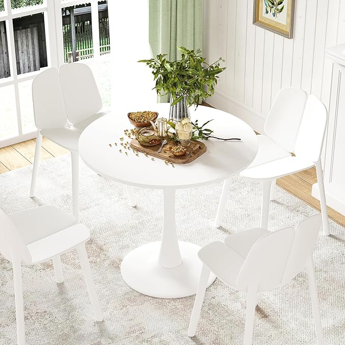 Stary 31.5" Small Round Dining Tulip Table Seats Up to 2-4 People,Wood Tabletop with Metal Pedestal Base