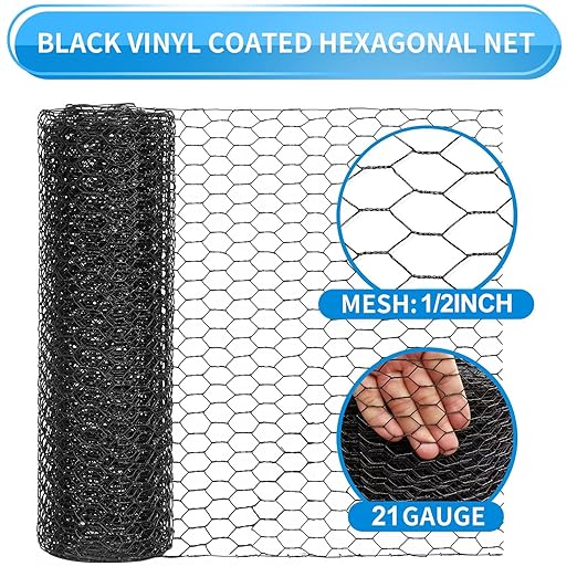 1/2 Inch Black Wire Mesh Roll - 36'' x 100' Chicken Wire Fence, 21 Gauge Hardware Cloth Poultry Netting for Garden/Animal Barrier/Rabbit/Floral/Chicken Coop/DIY Projects