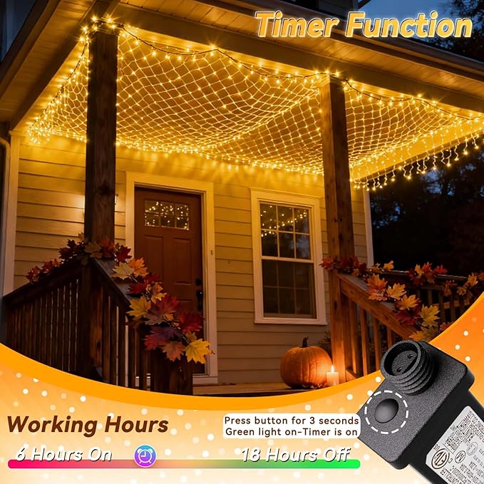 LitHome 10 x 10FT Gazebo Net Lights Outdoor, 200 LED Gazebo Lighting Waterproof, 8 Modes Connectable Christmas Net Lights with Timer, Warm White Mesh Light Plug in for Bushes, Pergolas, Backyard Decor