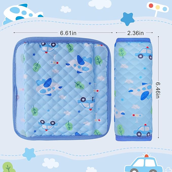 INFANZIA Car Seat Strap Covers for Infants Babies, Soft Carseat Shoulder Pads for Kids, Double-Sided Use Seatbelt Cushion Covers for Stroller, Pushchair & High Chair (Blue)