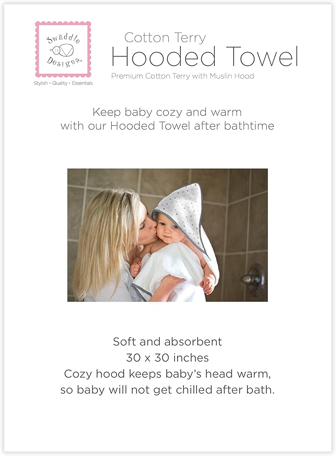 SwaddleDesigns Cotton Terry Baby Hooded Towel, Tiny Triangle Shimmer, Pink