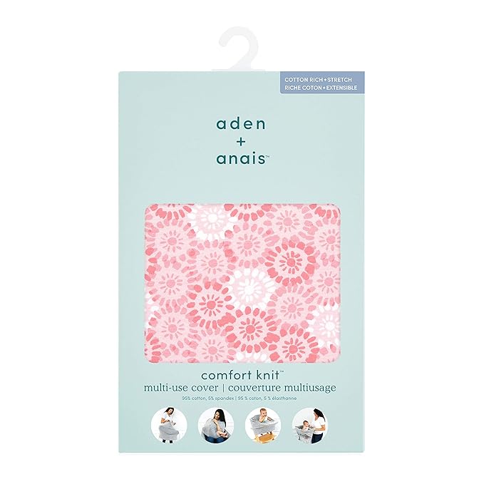 aden + anais Comfort Knit 6-in-1 Super Soft Cotton with Spandex Multi-Use Cover for Car Seat, Nursing, Cart, Baby Swing, High Chair, Infinity Scarf, Sunburst