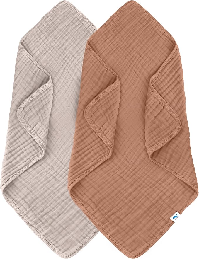 SWEET DOLPHIN Muslin Baby Bath Towels Blanket - 2 Pack 100% Cotton Towel for Babies, Infants, Toddlers - 40x40Inch - Highly Absorbent, Light Bean Paste