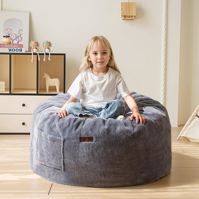 MAXYOYO Kids Bean Bag Chair, Stuffed Faux Fur Bean Bag for Toddler, Ultra Soft Floor Sofa with High-Density Foam Filling, Lazy Chair for Living Room, Playroom, Nursery Room