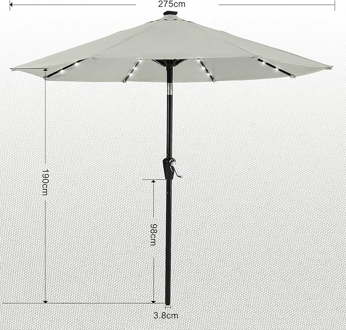 ABCCANOPY Durable Solar Led Patio Umbrellas with 32LED Lights 9FT (Light Beige)