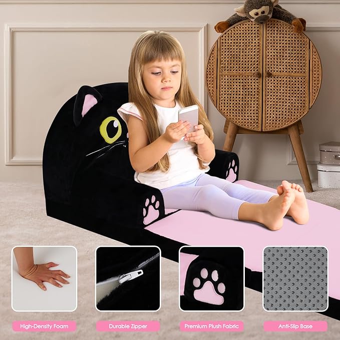 Kids Couch Comfy Foldable Kids Sofa to Lounger 2 in 1 Toddler Chair Plush Baby Sleeper Chair for Playing and Napping, Birthday Gifts for Boys and Girls