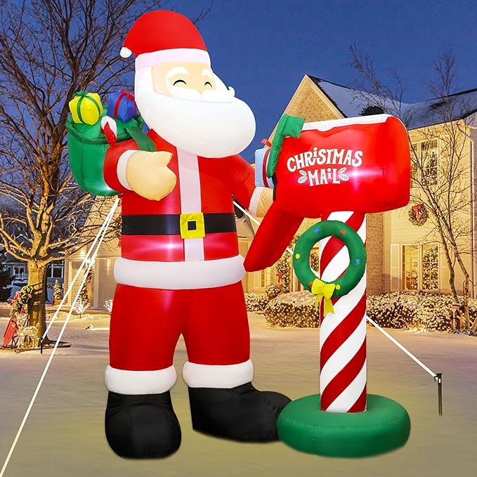 Lulu Home 8FT H Christmas Inflatable Decoration, Giant Blow Up Santa Presenting Gifts to A Mailbox, Xmas Inflatable Santa Blowups with Storage Bag for Winter Holiday Indoor Outdoor Decor