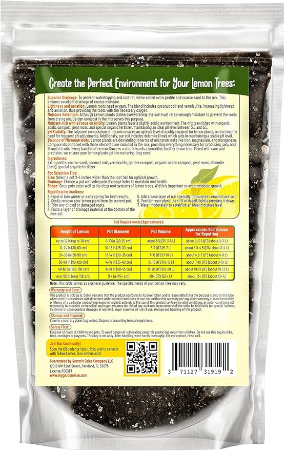 Organic Lemon Tree Soil – Citrus Potting Mix with Organic Fertilizer – Ideal for Potted Lemon Trees, Meyer Lemons & Citrus Plants – Chunky, Indoor & Outdoor (5 QUARTS)