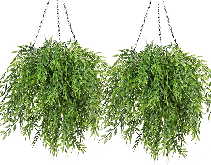 RECUTMS Artificial Weeping Willow 6Pcs,Plastic Leaves Twig Plants Greenery Fake Hanging Ivy Garland UV Resistant for Indoor Outdoor Home Garden Wall Baskets Wedding Party Table Planter Filler Decor