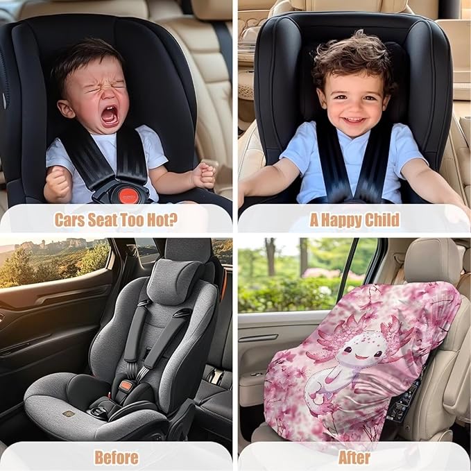 XYZCANDO Axolotl Summer Baby Car Seat Cover Cherry Print Car Seat Covers for Babies Girl Foldable Baby Car Seat Shade Cover Stretch Car Seat Sun Protection for Summer Gift for Birthday