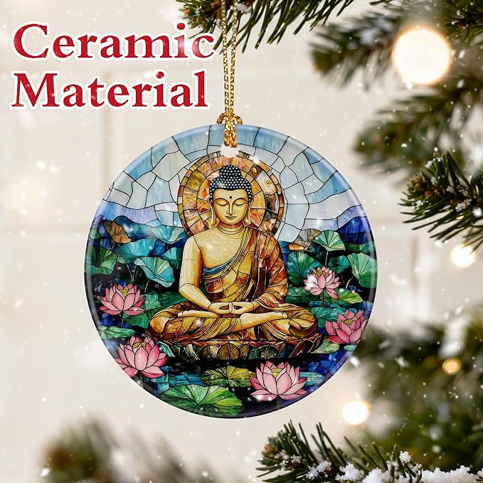 Buddha Ornament for Christmas Tree, Buddha Meditation Christmas Ornaments, Namaste Decor, Holiday Decor Gifts for Family, Friends & Yoga Lovers, Gift Exchange & Gift Idea, Giftbox Included